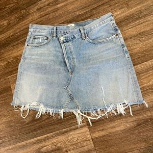 Agolde Criss Cross Buttonfly Distressed Denim Skirt Size 31